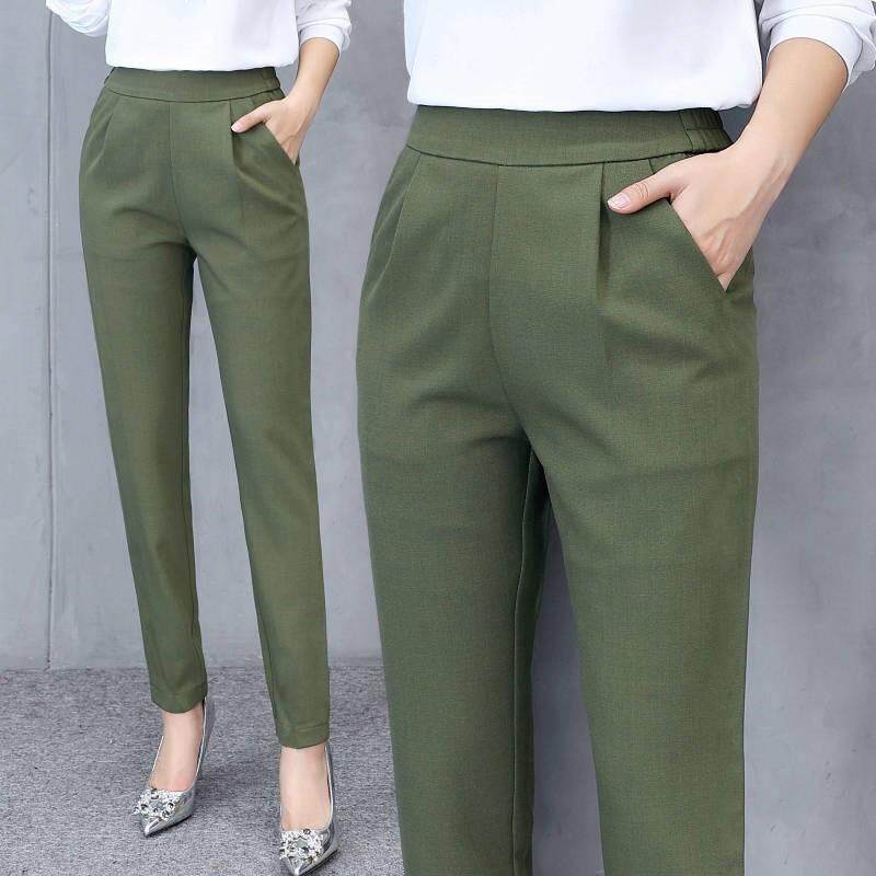Spring and Autumn New Womens Casual Fashion Solid Loose Pants Mid Waist Long Trousers Office Pants