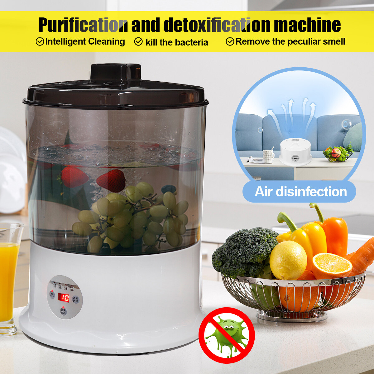 AUGIENB 9L Ultrasonic Cleaner Machine Fruits Vegetables Food Cleaning