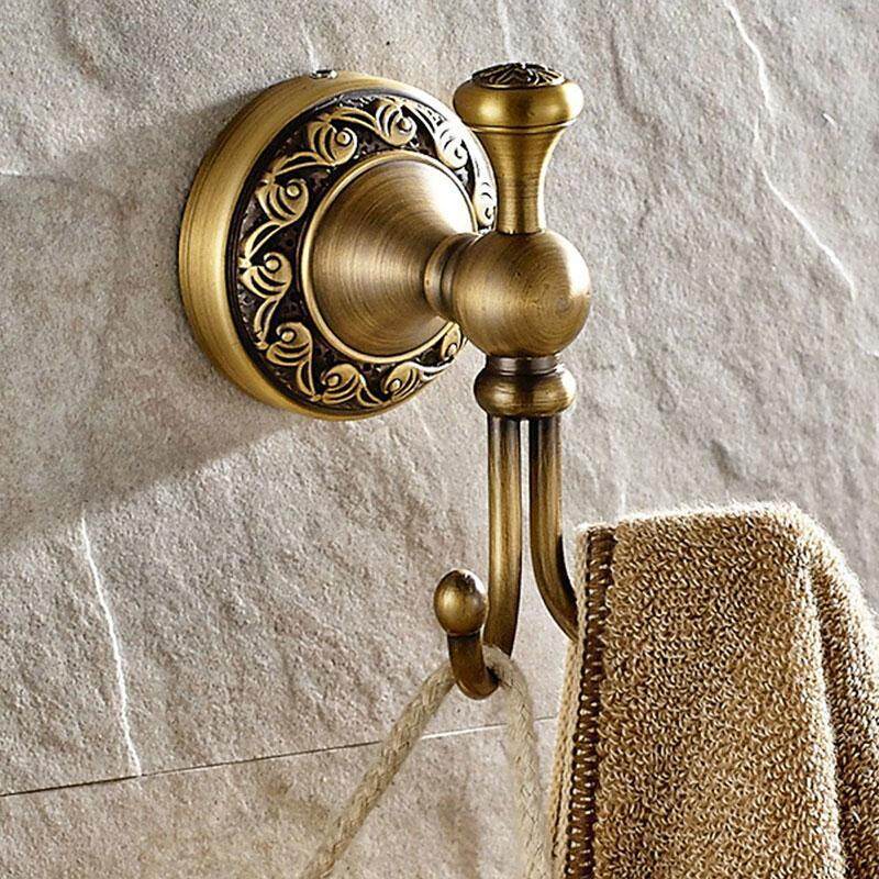 Retro Solid Copper Double Towel Hook Bath Towel Holder Towel Bars with notch Bronze Coating Wall Mounting