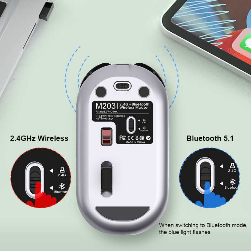 VAORLO Chuột Hai Chế Độ Không Dây Bluetooth 5.1 + 2.4G Chuột Quang Chơi Game USB Sạc Được Chuột Máy Tính Chuột Máy Tính Để Bàn Dành Cho Mac Ipad Android