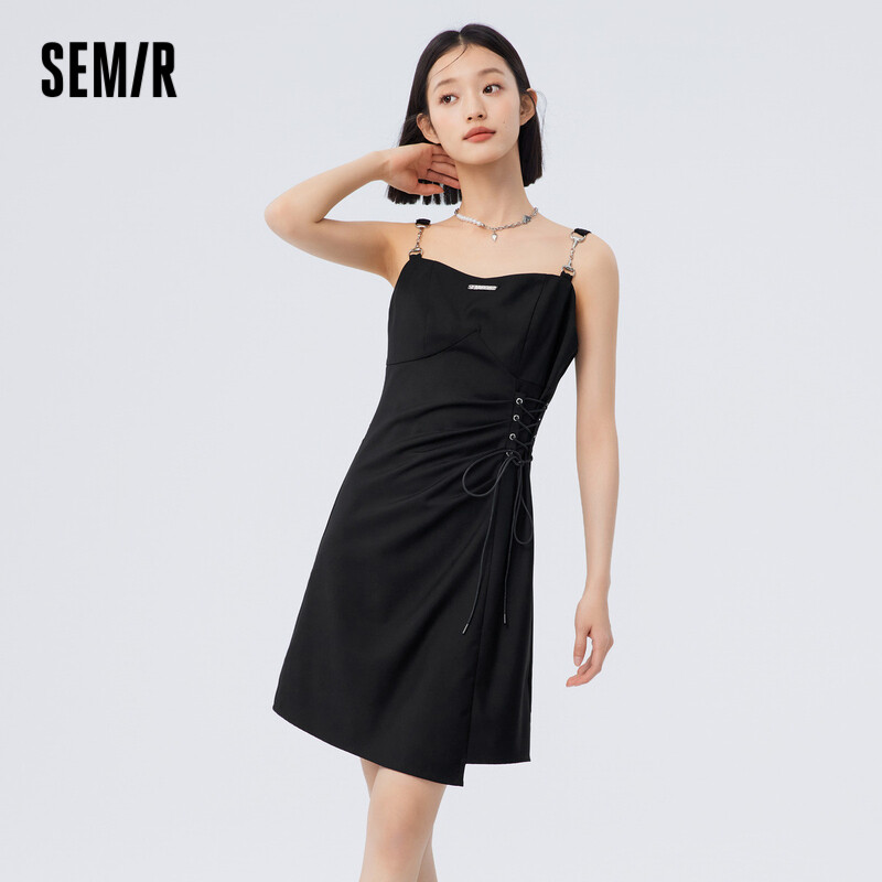 Semir Dress Women Irregular Slim Halter Skirt Slim Dress Summer 2024 New Tie Little Black Dress Sweet Cooler