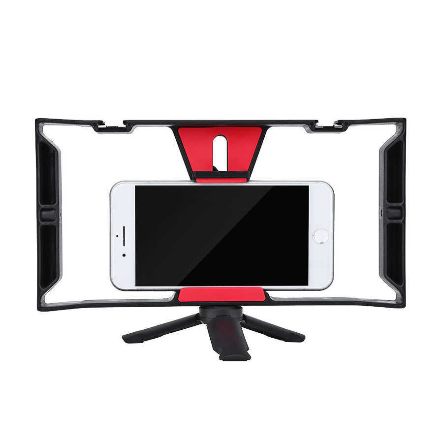 Dual Hanlde Adjustable Handheld Phone Stabilizer Smartphone Video Rig Hand Grip Filmmaking Case with 1/4in Screw Cold Shoe Mount