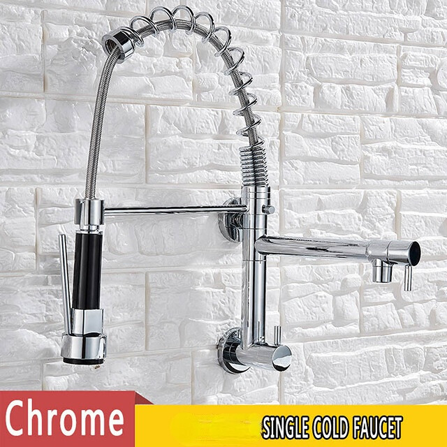 Spring Black Kitchen Faucet Pull Down Chrome Single Cold Wall Mounted Kitchen Taps Dual Function Sprayer Taps