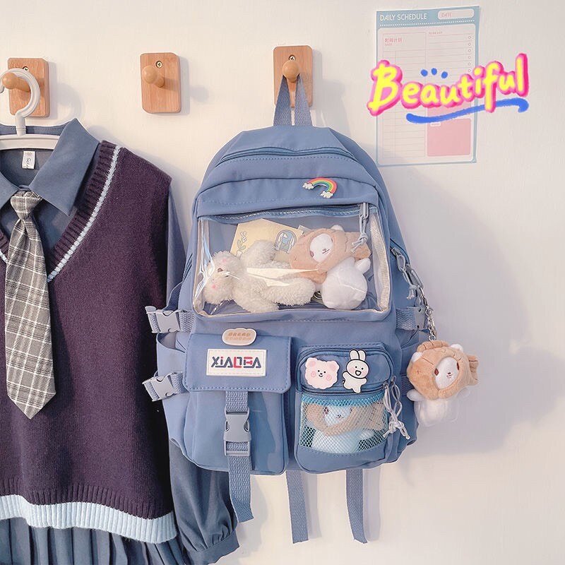 Balo Ulzzang Hàn Quốc Thời Trang Đi Học Đi Chơi Phối Lưới Chống Thấm- Balo xiadea