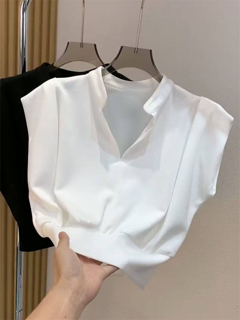 Áo Thun Nữ Tay Ngắn Mùa Hè hợp thời trang chữ V Áo có cổ không tay cinched Hàn Quốc