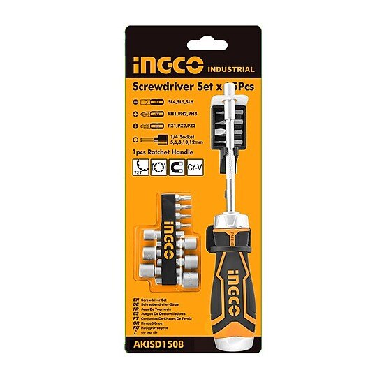 Bộ tuốc nơ vít đa năng 15 chi tiết ingco akisd1508