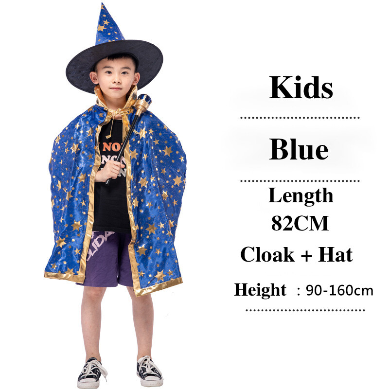 Kids Halloween Witch Cosplay Costumes Five Star Cloak Hat Set Halloween Party Stage Performance Costume