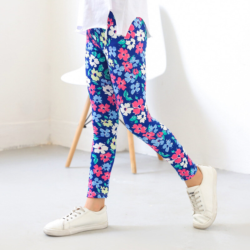 3-13 Years Girls' Fashion Print Leggings Children Anti-Mosquito Pants Students Elastic Floral Butterfly Pants Korean Version Big Kids' Pants Slim Fit Daily Home Wear Outdoor Twin Sisters Trousers