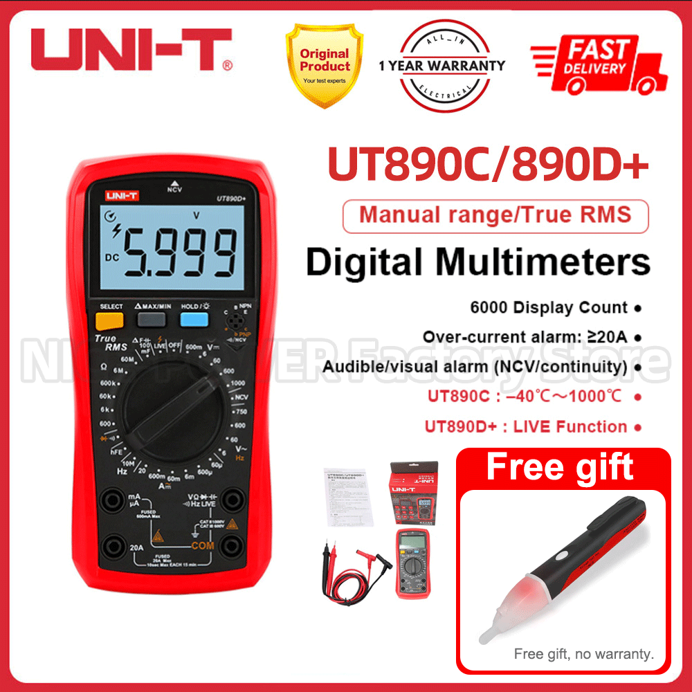 【Ready Stock】UNIT Digital Multimeter True RMS UT890C UT890D+ Manual Range AC DC Frequency Capacitance Temperature Tester Backligh