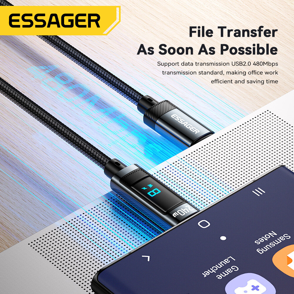 Essager PD 240W Loại C để Loại C Cáp sạc siêu nhanh 5A Sạc nhanh PD 3.1 Loại C Cáp cho iPhone 15 Xiaomi Redmi Huawei Mate 60 Pro Oneplus Samsung danh dự Oppo viv