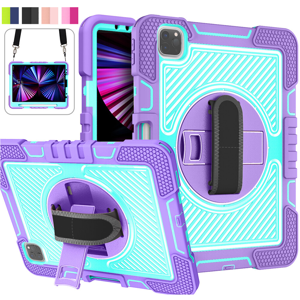 iPad Case Heavy Duty Rugged Full-Body Shockproof Protective Case Cover with 360 Rotation Stand/Handle Hand/Shoulder Strap for iPad Pro 11 2024 2022 2021 2020 2018/iPad 10th Gen 10.9 2022/iPad Air 11 2024/Air 5 4/iPad 10.2 9th 8th 7th Gen 6th 5th Gen