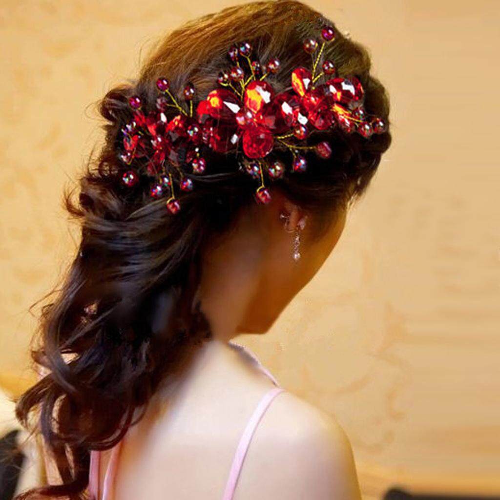 Loviver Pengantin Merah Pernikahan Handmade Plum Blossom Jepit Penjepit Rambut Hiasan Kepala