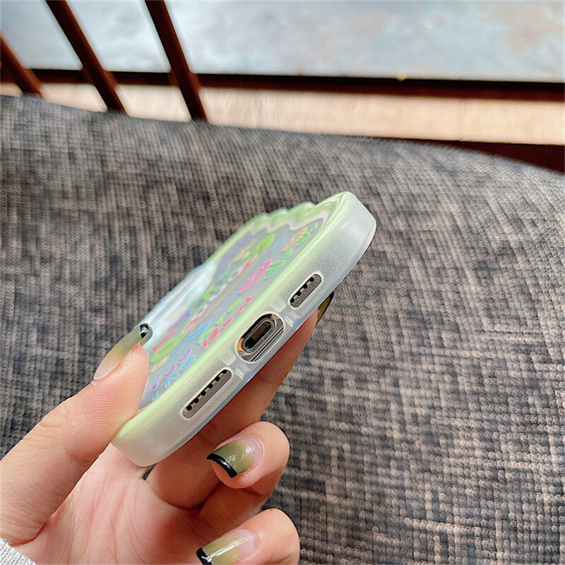 Ốp Cho iPhone 14 13 12 11 Pro Max X XR Xs Max 8 7 6 6S Plus SE 2020 Ốp Điện Thoại Tai Gấu Sóng Quái Vật Màu Xanh Lá Vỏ Bảo Vệ Mềm Trong Suốt