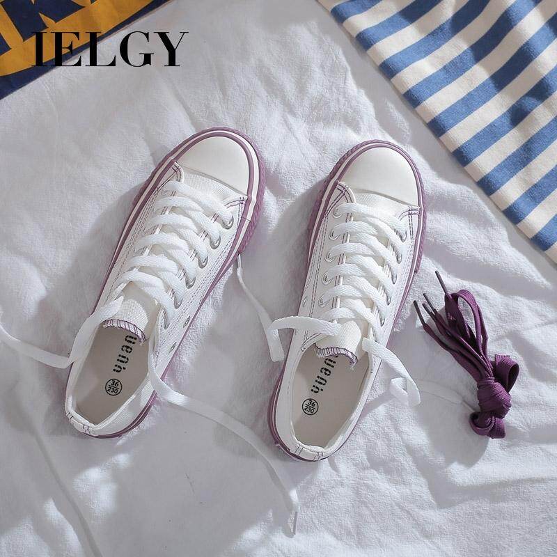 IELGY Hong Kong wind canvas shoes female Korean version of Harajuku retro wild flat white shoes