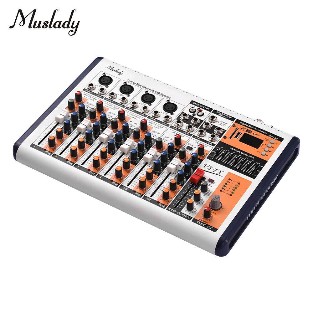 Muslady V8-FX 8-Channel Portable Mixing Console Mixer Built-in 16 DSP Effects +48V Phantom Power Supports BT Connection with Power Adapter for Studio Recording Network Live Broadcast DJ Karaoke