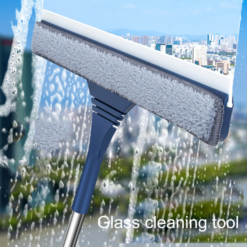 2 In 1 Window Mesh Screen Brush Window Cleaner Magic Broom Wiper Telescopic Long Handle Window Mop Squeegee Wiper Cleaning Tool