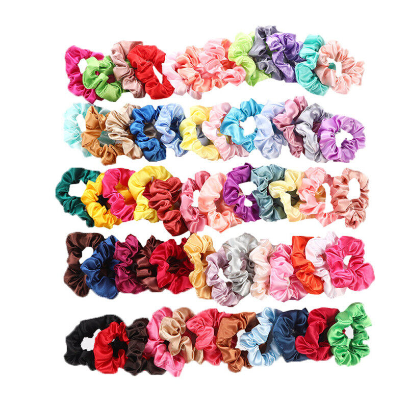 60 Cái Nhung Tóc Scrunchie Buộc Tóc Co Giãn Màu Trơn Nữ Phụ Nữ Mũ Nón Buộc Tóc Đuôi Ngựa Tóc Scrunchies cao cấp