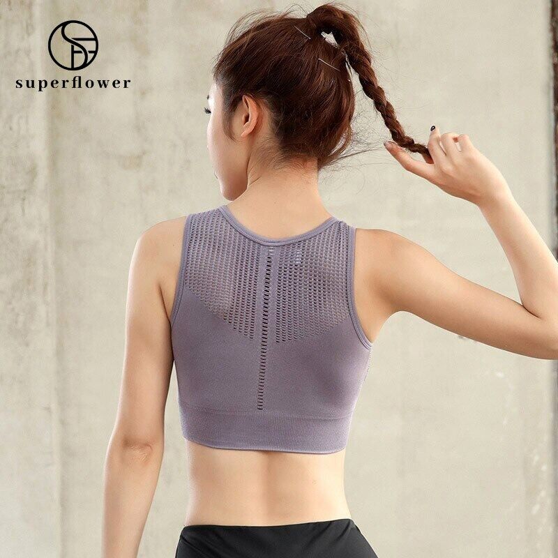 SUPERFLOWER Women Yoga Crop Top Sports Bra Push Up Underwear Fiess Brassiere Bras Athletic Vest Shockproof Shirt Sport_voghion.com