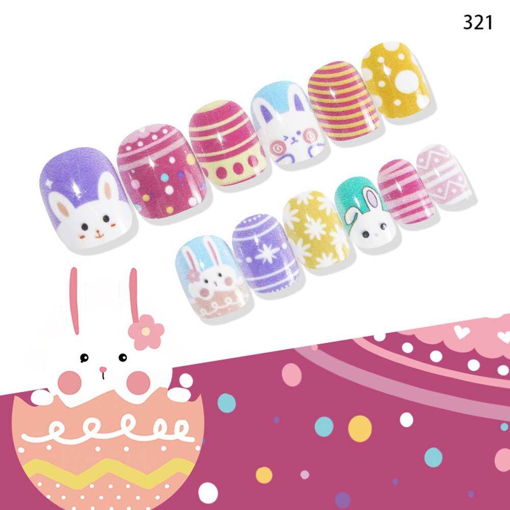 BAIXL Cartoon 24Pcs Finished Nail Full Cover Child Nail Piece Detachable Press On The Nails Fake Nail Tips Easter Kids Fake Nails Children False Nail Nail Art Decoration