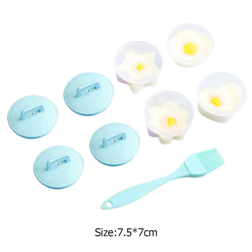 [Chinatera] 4pcs Cute Egg Cooker Plastic Egg Poacher Set Kitchen Egg Cooker Tools Egg Mold Form With Lid Brush Pancake Maker