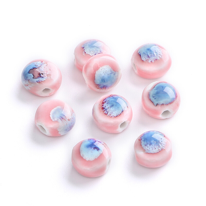10pcs/Bag 11mm High Quality Unique Delicate Handmade Chinese Ceramic Porcelain Flat Round Disk Shape Beads Charm For Earring Necklace Bracelet DIY Jewerlry Craft Making Accessories