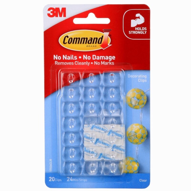 20 clips, 24 strips,3M Command Decorating Clips Damage-Free Hanging cable hook clear plastic hooks small plastic hook