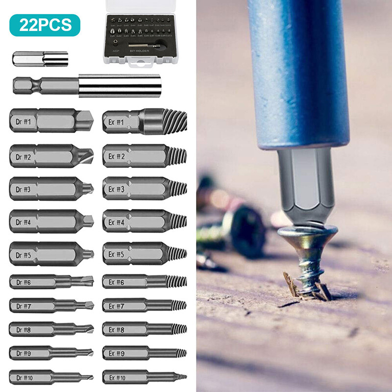 KIPRUN 22Pcs Damaged Screw Extractor Drill Bit Set Stripped Screw Extractor Kit for Broken Bolt Extractor All-Purpose with Magnetic