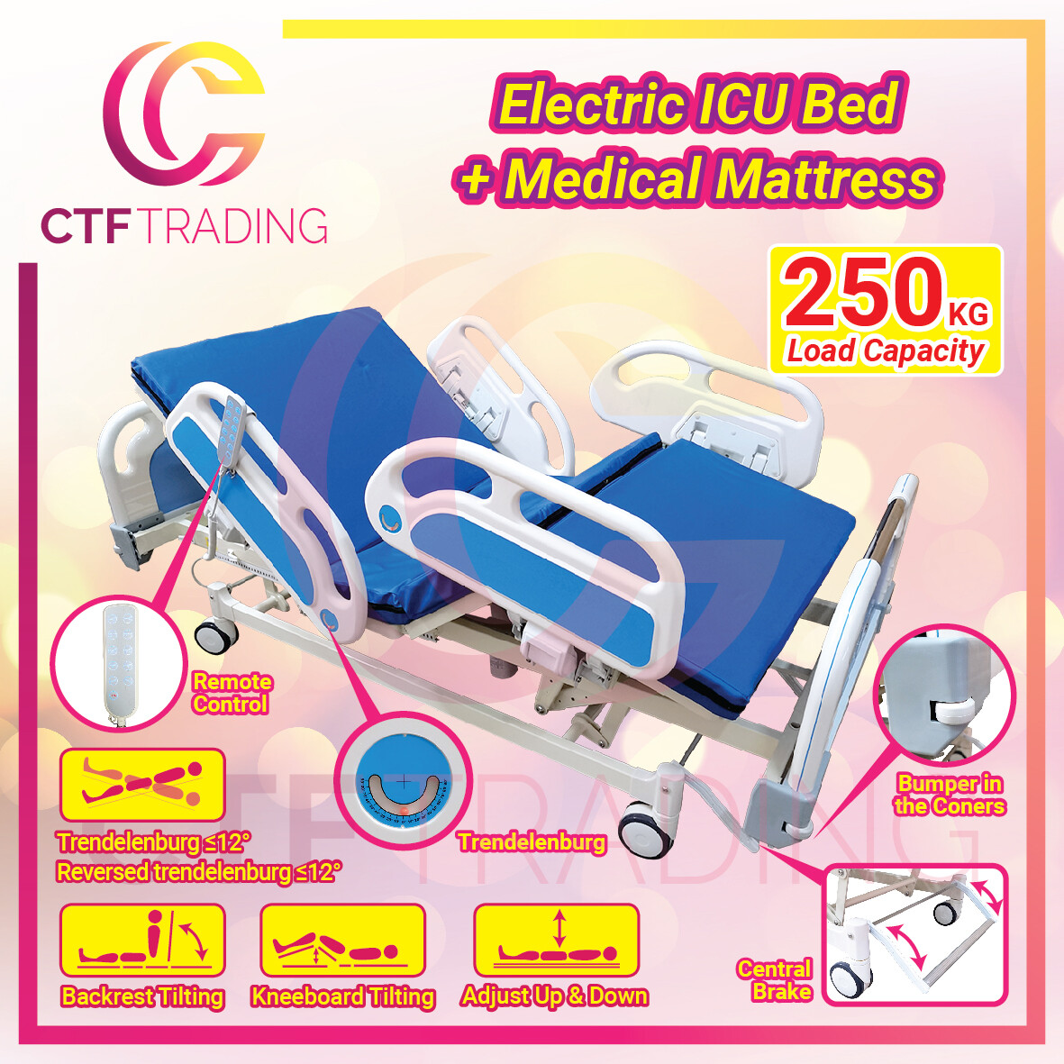 CTF Hospital Bed Electrical ICU Bed + Mattress ( Katil Elektrik ICU