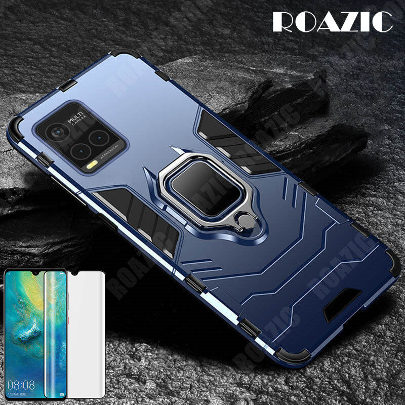 ROAZIC For VIVO Y21 Y21T Y21s Y33s Phone Case [Free Screen Protector] Magnetic Ring Holder Armor Shockproof Casing PC+TPU Silicone Back Cover