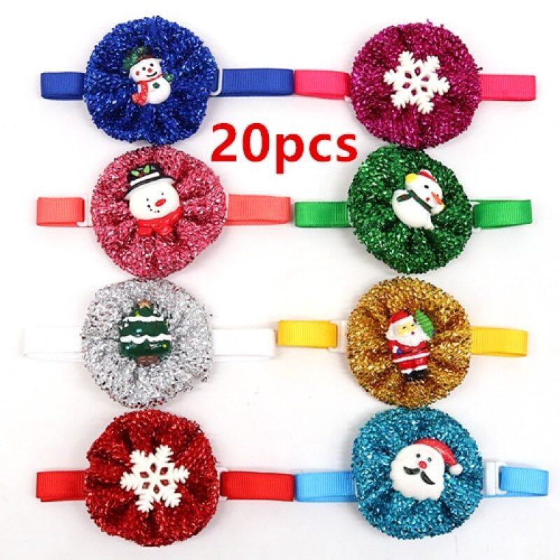 20/50Pcs Chirstmas Phụ Kiện Cho Chó Họa Tiết Cún Cưng Nơ Bướm Cho Đám Cưới Cổ Áo Samll Chó Bowtie Shining Santa Claus Họa Tiết Cún Cưng Chải Lông Chó Sản Phẩm