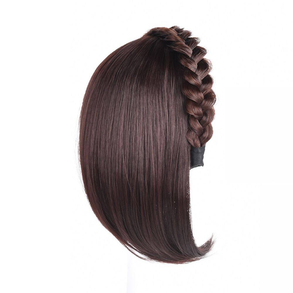 BAIXL Stylish Daily High Quality Invisible Ladies Women Natural Hair Accessories Synthetic Hair Extension Half Headband Wig Short Straight Headband Wig Fishbone Headband Wigs Heat Resistant Fiber