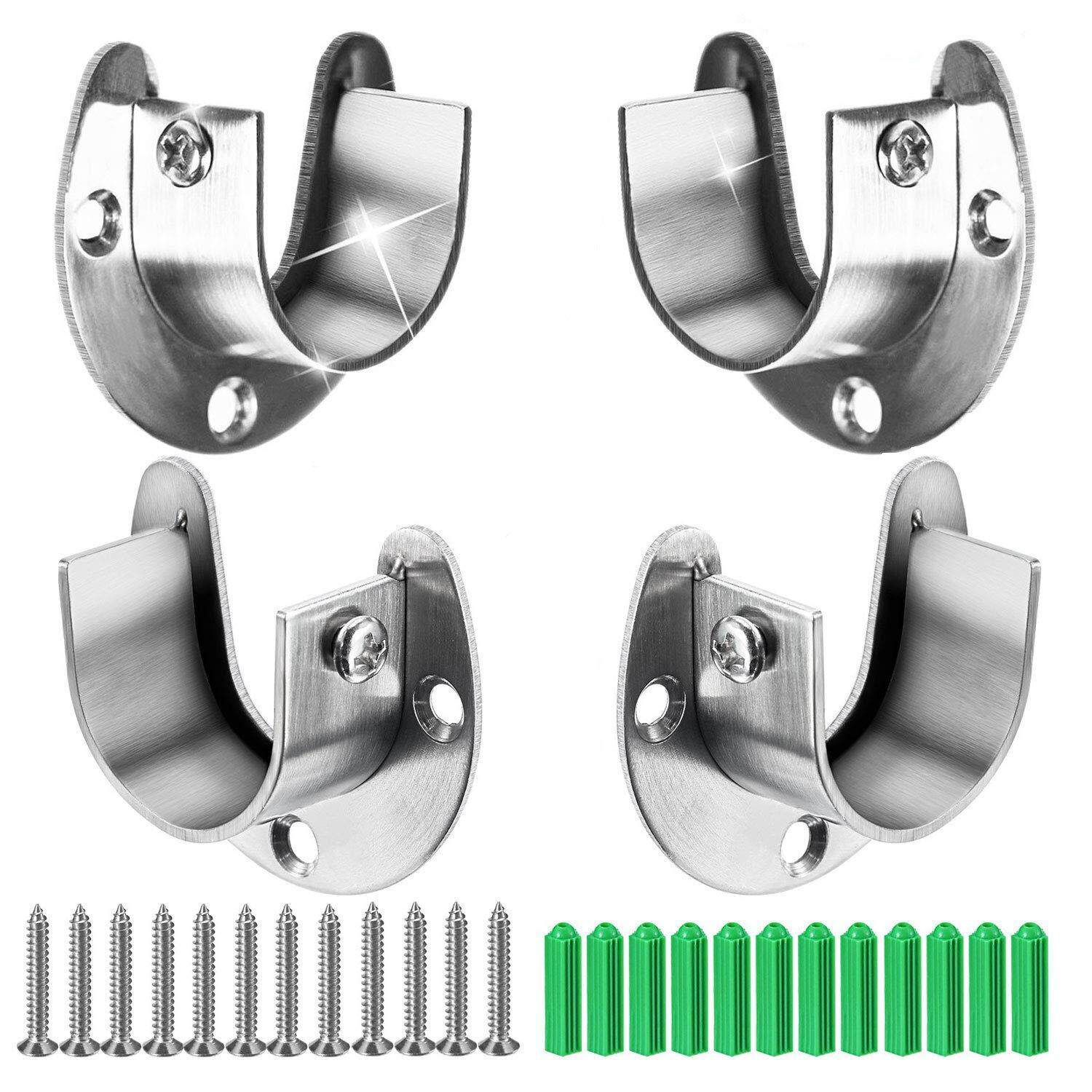 N /A JINXM 4 Pcs Flange Rod Holder Closet Pole Sockets U Shaped Supports Stainless Steel Closet Pole Sockets Easy Installation Or Quick Removal 
