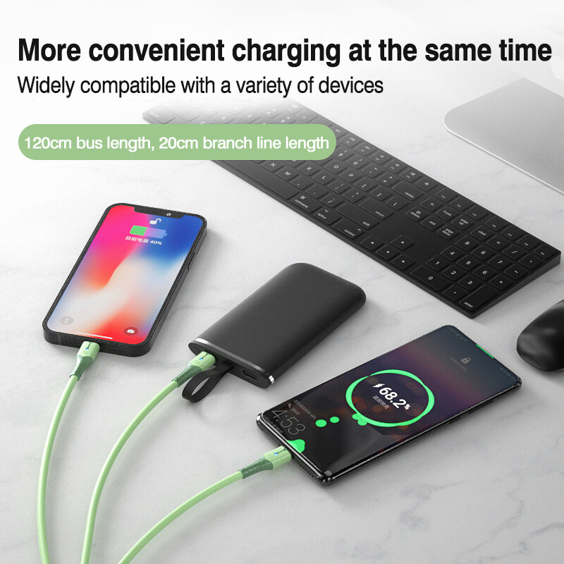 VAORLO Cáp Dữ Liệu USB Sạc Nhanh 5A 3 Trong 1 Dây Đèn LED Silicon Lỏng Có Thể Tháo Rời Bộ Sạc USB Sang Micro USB/Type-C/8 Pin Cho iPhone 13 12 Pro Huawei