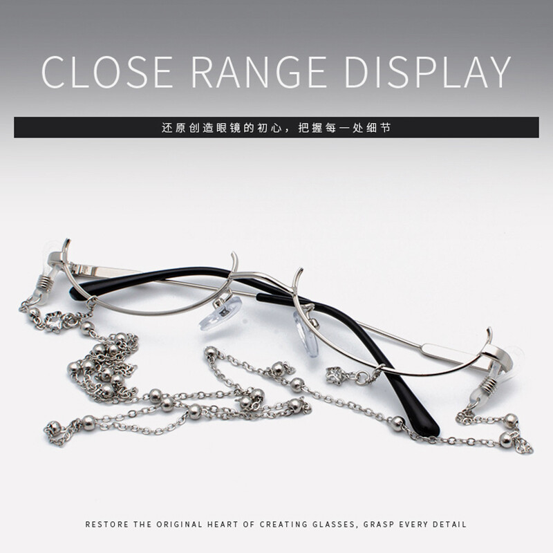 Lower Half Frame Glasses Women's Water Droplets Without Lens Decoration Cos Second Element With Chain Glasses Frame