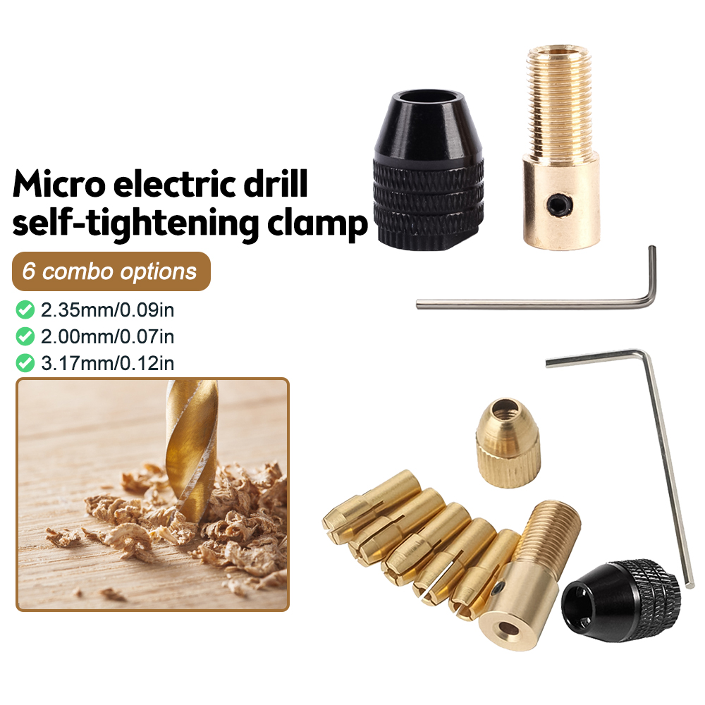 Micro Electric Drill Self Tightening Drill Chuck, Hand Electric Drill 0.5-3mm Drill Bit Chuck Adapter, Drill Bit Chuck Sleeve Kit, Chuck, Brass Woodworking Tool, Small Electric Grinder, Woodworking Brass Drill Chuck, Center Shaft, Three Jaw Chuck