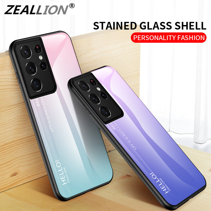 Zeallion Phone Case for [Samsung Galaxy S10 5G S20 FE S21 Plus S21 Ultra]Gradient Tempered Glass Back Cover Protective Phone Casing