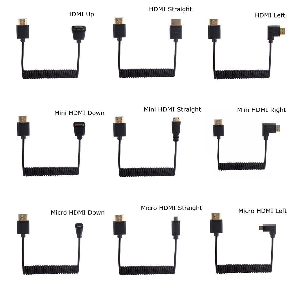 OD 3.2mm Up Down Right Left Angle Mini HDMI-compatible 2.0 Micro HDMI-compatible Super Soft Thin stretch Spring Curl Cable 30cm