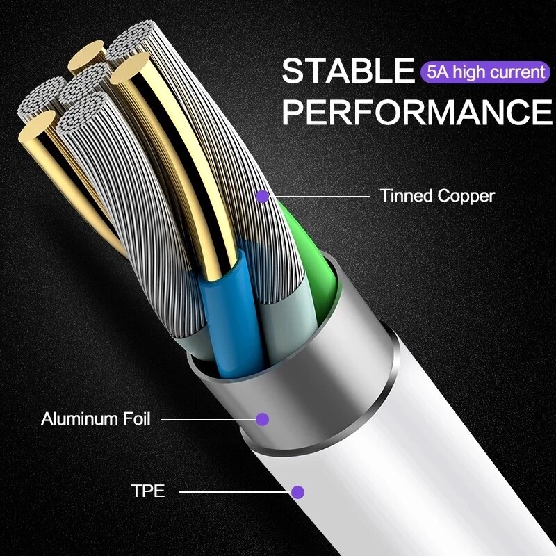 1M 2M 5A Fast Charging Type C USB-C Sync Charger Cable For Android Huawei Data Cable Fast charge Cables