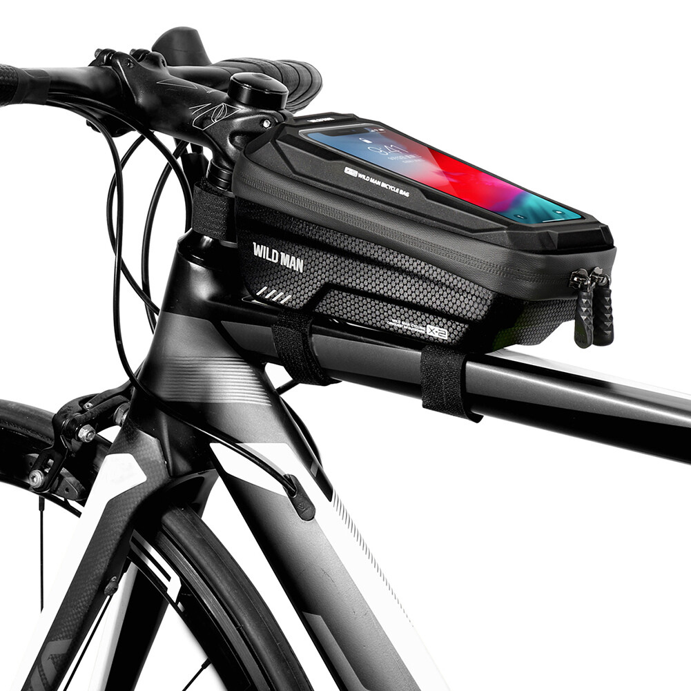 WILD MAN MTB Bicycle Touch Screen Bag Waterproof Top Tube Hard Shell Case