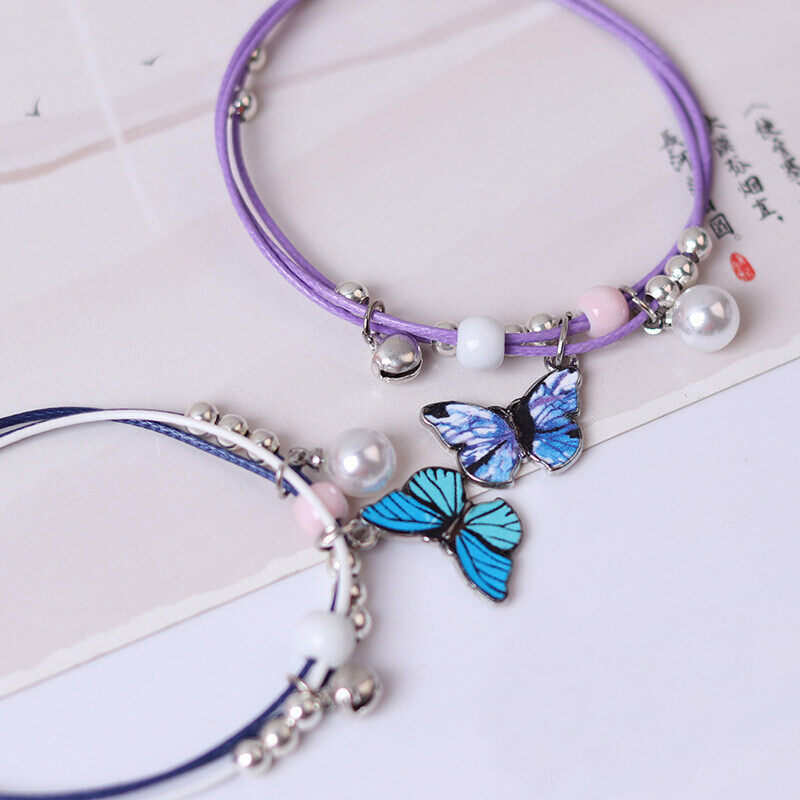 WHC Jewelry 2Pc Pearl Butterfly Pendant Bracelet for Women Fashion Hand Woven Couple Bracelets Hot Accessories