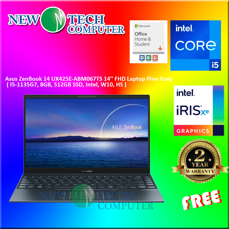 LAPTOP Asus ZenBook 14 UX425E-ABM067TS 14 FHD Laptop Pine Grey ( I5-1135G7, 8GB, 512GB SSD, Intel, W10, HS ) OPI Malaysia