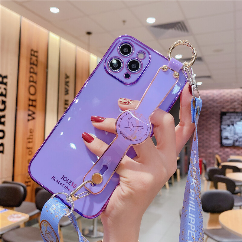 TOPZERO Plating Wristband Phone Holder Soft Silicon Case For iPhone 12 Pro Max 11 Pro Max 7 8 Plus Strap Lanyard TPU Cover Case For iPhone XS Max X XS XR