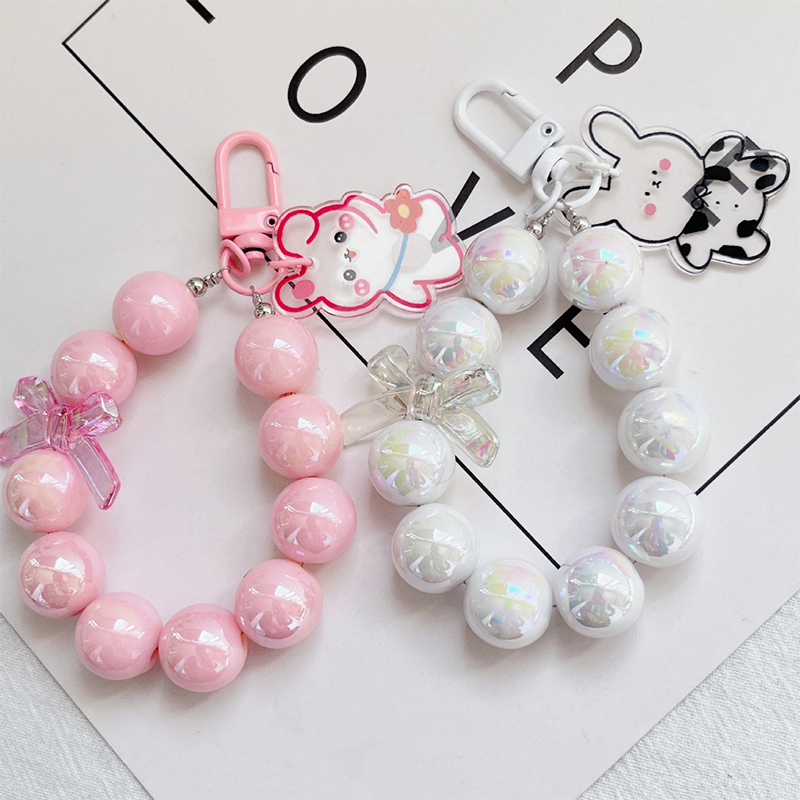 【ZNBY】Mobile Phone Strap, Hand Strap, Beaded Hand Strap Decorated with Colorful Crystal Beads, Portable, with Cute Cartoon Acrylic Hanging