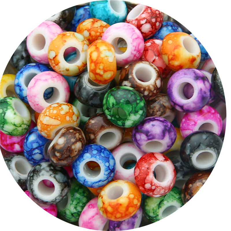 30Pcs 15x9mm Big Hole Flower Beads Oblate Acrylic Flat Round Spacer Beads DIY Bracelet Necklace For Jewelry Making Accessories