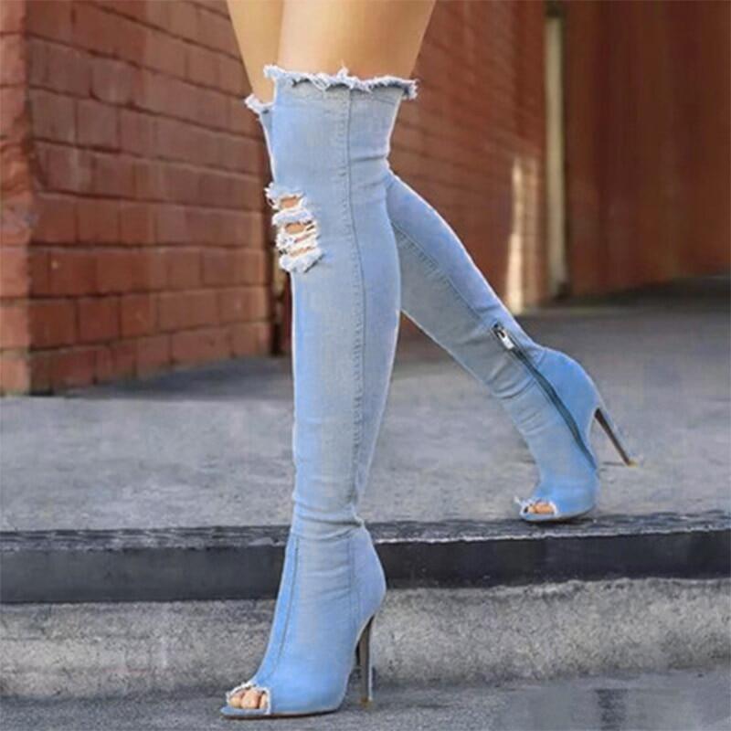 Buy Boots Women Denim High Heels online 
