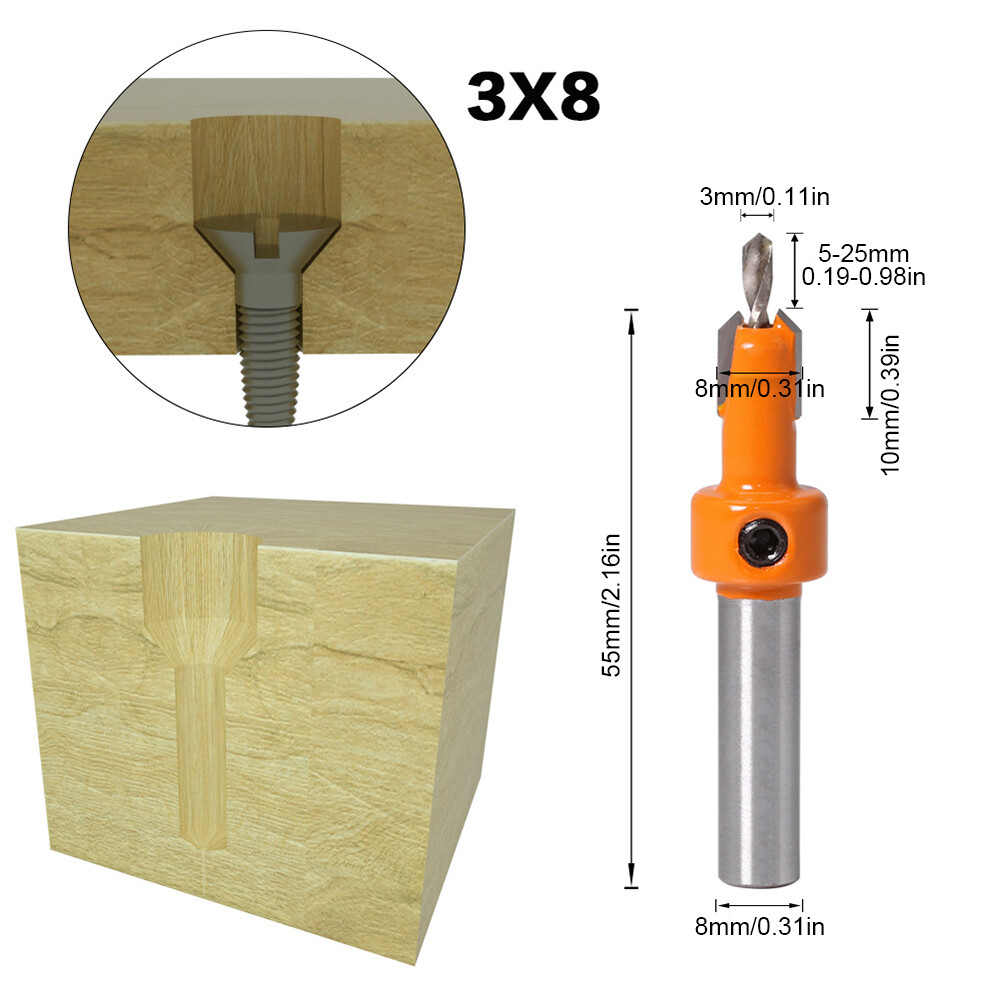 VOKTTA Countersink Drill Bits 8mm Round Shank Woodworking Counter Chamfer Bits for Plastic Wood Processing and Holes Drilling