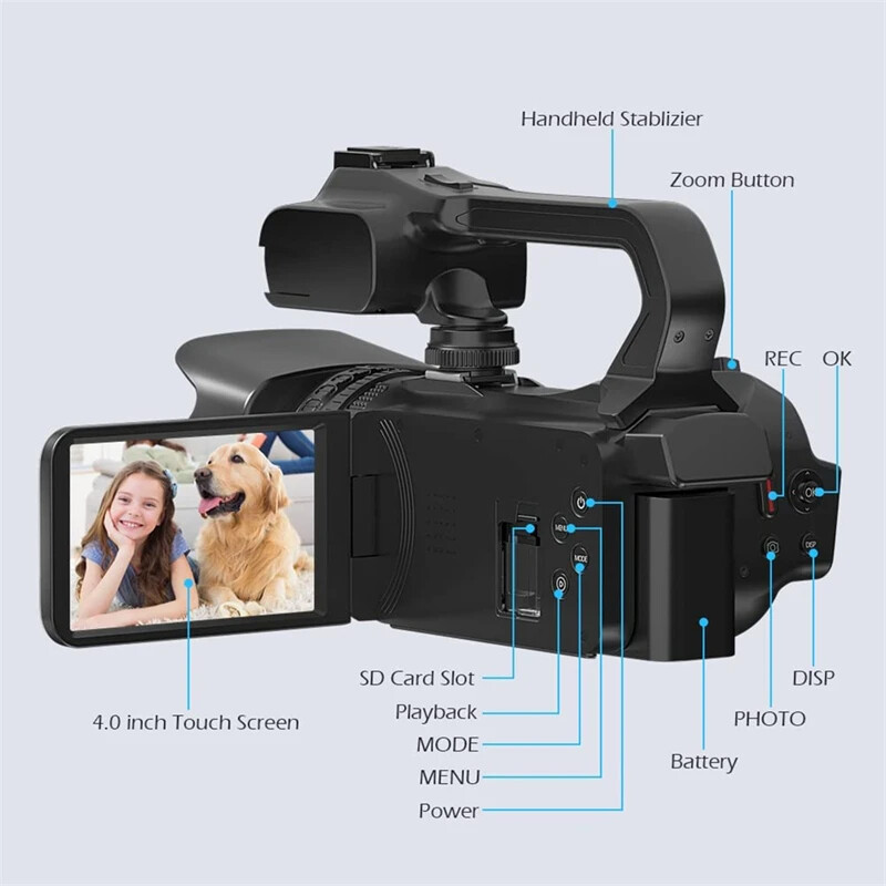 Ekleva Đầy Đủ 4K Máy Quay 64MP phát trực tiếp Chuyên Nghiệp máy quay video kỹ thuật số Streaming tự động lấy nét Nhiếp Ảnh Vlog Ghi 4 "Màn Hình Cảm Ứng