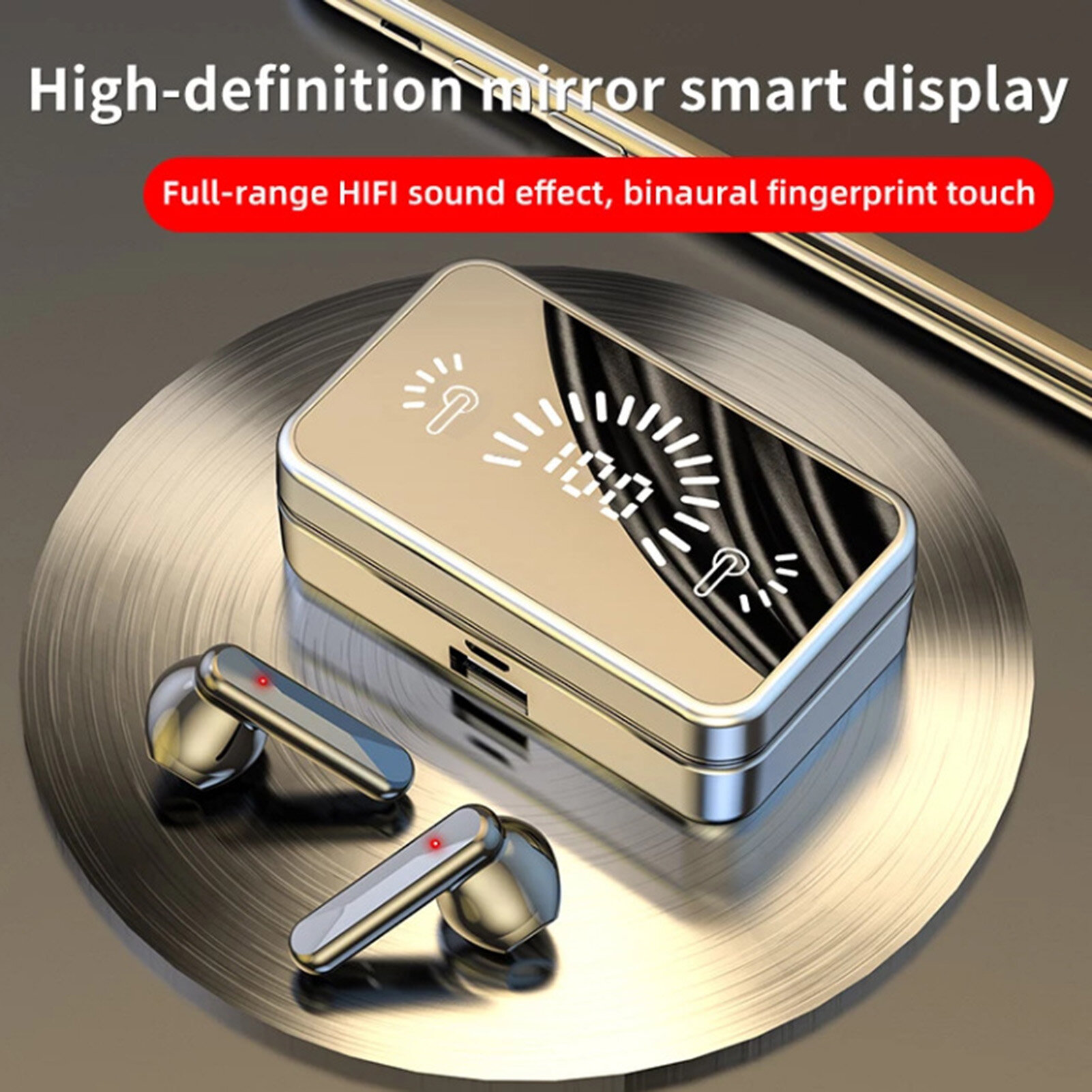 S20 Headset Comfortable to Wear LED Digital Display Solid Color Wireless Bluetooth-compatible In-ear Earphone for Sports Practical Bluetooth Earphone