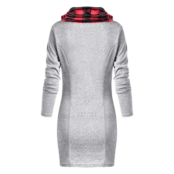 plaid trim cowl neck tunic sweatshirt dress