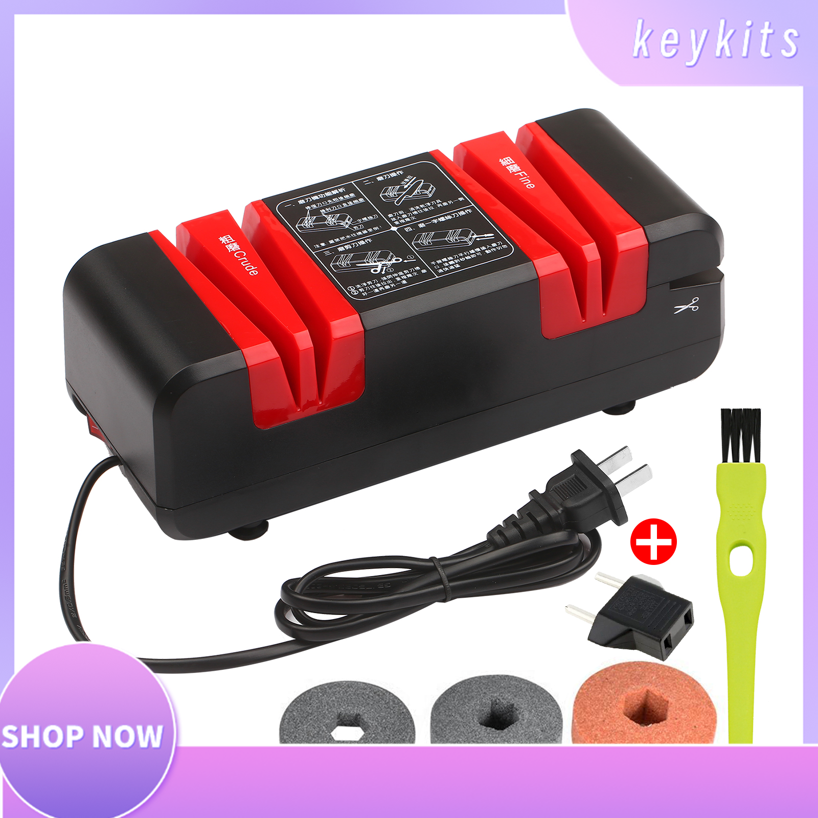 Professional Electric Knife Sharpener Multifunctional Automatic Cut Sharpeners with 15-Degree Bevel Crude and Fine Grooves for Straight Serrated Knives Scissors Kitchen Cutter Grinder With 3 Replaceable Sanding Wheel and Clean Brush